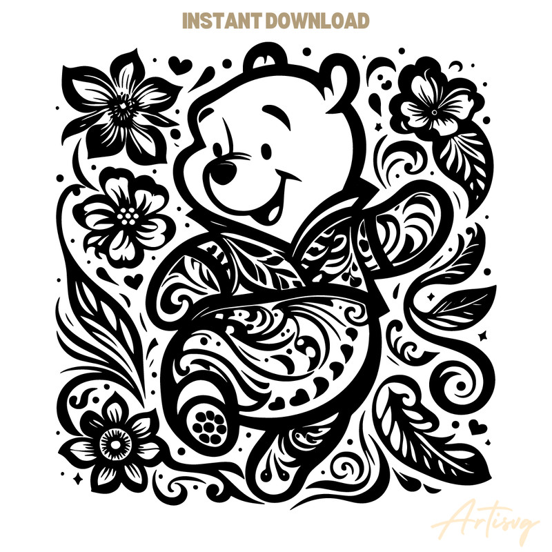 Floral-Winnie-The-Pooh-Cartoon-SVG-Digital-Download-Files-S2304241626.png