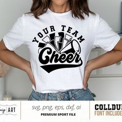 cheer svg png, megaphone svg, pom pom svg, your team cheer svg, cheer team shirt, cheerleader svg, cheerleading team svg