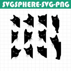 cat svg, black cat svg, peeking cat clipart, peeping cat svg, halloween cat svg, cricut silhouette