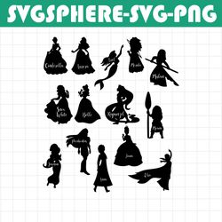 cod1020- princess silhouette svg bundle, snow white svg