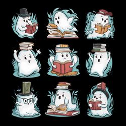 funny book lover halloween cute ghost book nerd teacher librarian png