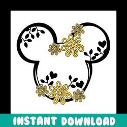 yellow floral mickey head svg, disney svg, mickey svg, mickey head svg, floral mickey head, floral mickey svg, flower mi