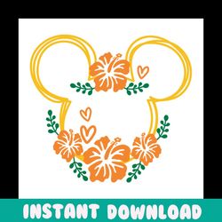 orange floral mickey head svg, disney svg, mickey svg, mickey head svg, floral head svg, floral mickey svg, flower micke
