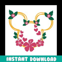 hibiscus mickey head svg, disney svg, mickey svg, mickey hibicus svg, mickey head svg, disney hibicus svg, floral mickey