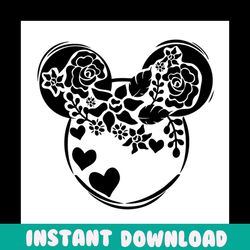 dark floral mickey head svg, disney svg, mickey svg, mickey head svg, floral mickey head, floral mickey svg, flower mick