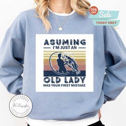 vintage fishing assuming i am just an old lady was your first mistake svg, assuming old lady, lady svg, lady funny saying, vintage lady svg, old lady retro svg