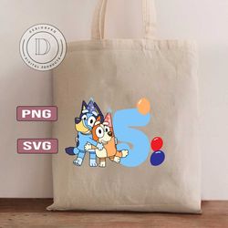 bluey birthday numbers 5 svg