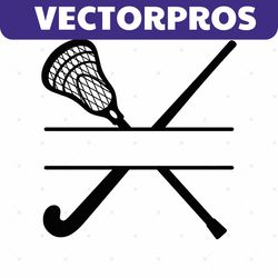 sports clipart: split crossed lacrosse and field hockey sticks with name frame space to personalize for players digital