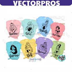 princess bundle svg belle ariel cinderella jasmine rapunzel tiana svg digital iron on cricut disneyland princess 32 file