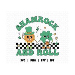 shamrock and roll svg, retro st patricks png, funny st patricks day svg, st patricks day png, shamrock and roll st patri