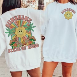 trendy sunshine state of mind png sublimation, palm summer t-shirt front back design png, groovy happy face png, sumer m