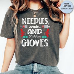 phlebotomist shirt needles scrubs and rubber gloves funny phlebotomy gift for women unisex t-shirt