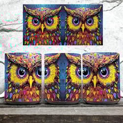 3d colorful owl and flower mug, owl flower mug, animal mug design, owl floral mug png, 3d mug, 11oz,15oz mug sublimation