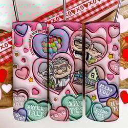 3d inflated carl and ellie valentine tumbler png, 3d up movie inflated valentine tumbler wraps,20oz skinny tumbler, png