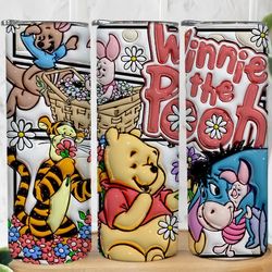 3d inflated spring cartoon tumbler wrap, pooh tumbler, 3d winnie inflated tumbler wrap, puffy pooh bear tumbler