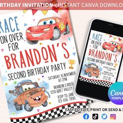 editable cars mcqueen invitation, birthday boy lightning mcqueen birthday invitation, cars birthday invitation, canva ed