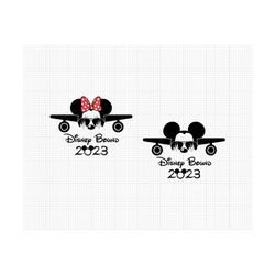2023, mickey minnie mouse, ears bow, bound, airplane, travel, trip, vacation, family, svg and png formats, cut, cricut,