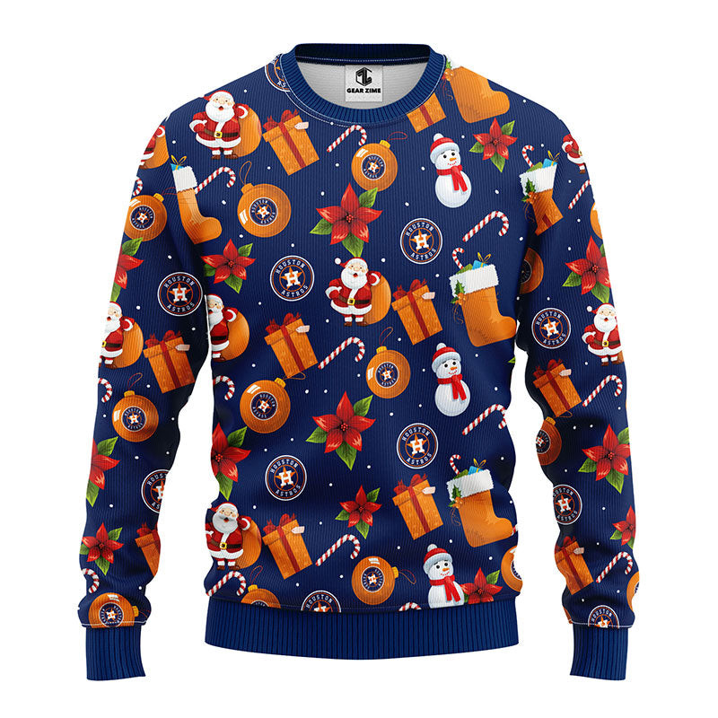 MLB Houston Astros Santa Claus Snowman Ugly Hoodie 3D Zip Hoodie 3D Ugly Christmas Sweater 3D Fleece Hoodie