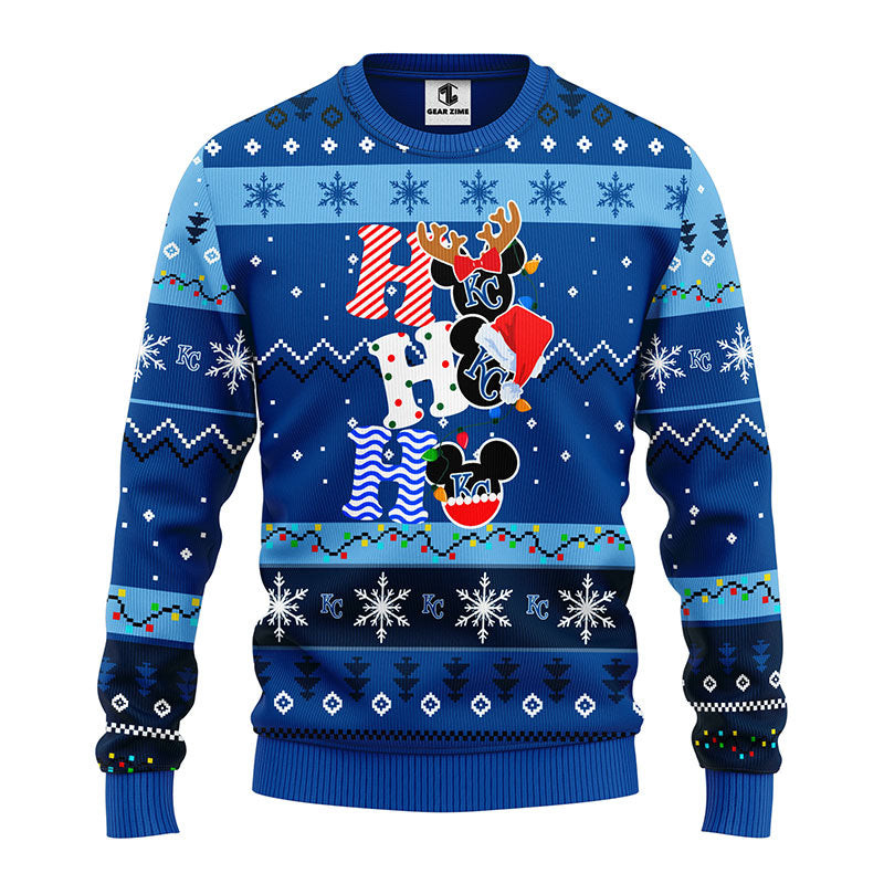 MLB Kansas City Royals Hohoho Mickey Ugly Hoodie 3D Zip Hoodie 3D Ugly Christmas Sweater 3D Fleece Hoodie