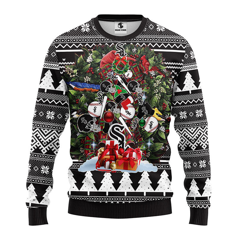 MLB Chicago White Sox Tree Ugly Hoodie 3D Zip Hoodie 3D Ugly Christmas Sweater 3D Fleece Hoodie