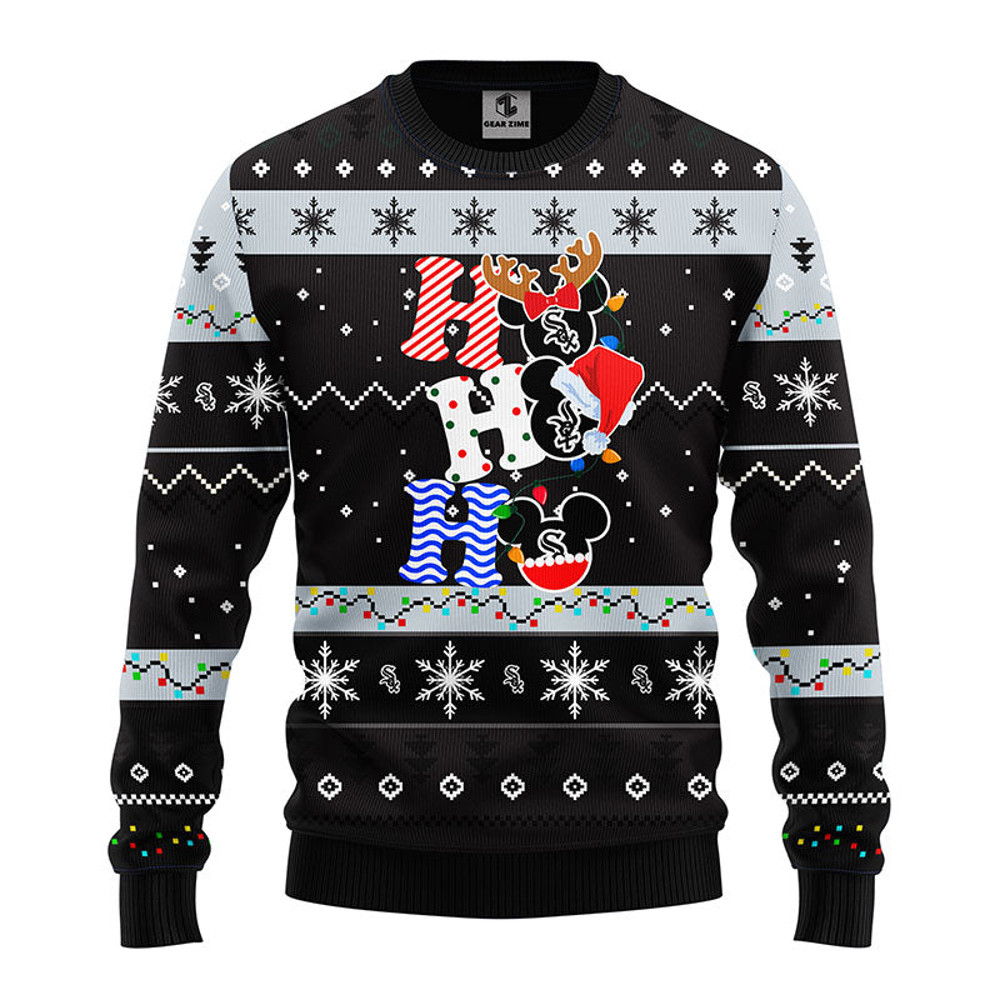 MLB Chicago White Sox Hohoho Mickey Ugly Hoodie 3D Zip Hoodie 3D Ugly Christmas Sweater 3D Fleece Hoodie