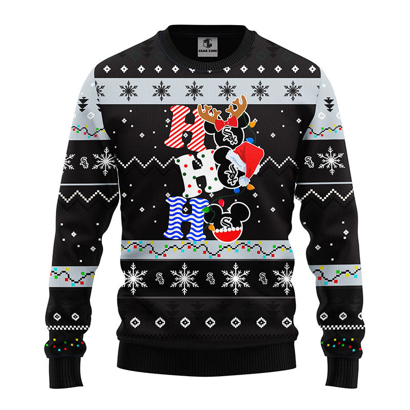 MLB Chicago White Sox Hohoho Mickey Ugly Hoodie 3D Zip Hoodie 3D Ugly Christmas Sweater 3D Fleece Hoodie