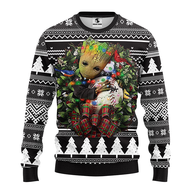 MLB Chicago White Sox Groot Hug Ugly Hoodie 3D Zip Hoodie 3D Ugly Christmas Sweater 3D Fleece Hoodie