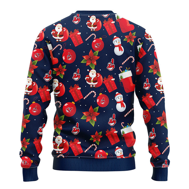 MLB Cleveland Indians Santa Claus Snowman Ugly Hoodie 3D Zip Hoodie 3D Ugly Christmas Sweater 3D Fleece Hoodie