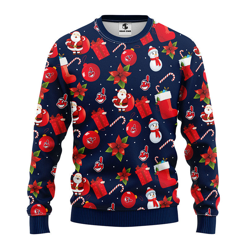 MLB Cleveland Indians Santa Claus Snowman Ugly Hoodie 3D Zip Hoodie 3D Ugly Christmas Sweater 3D Fleece Hoodie