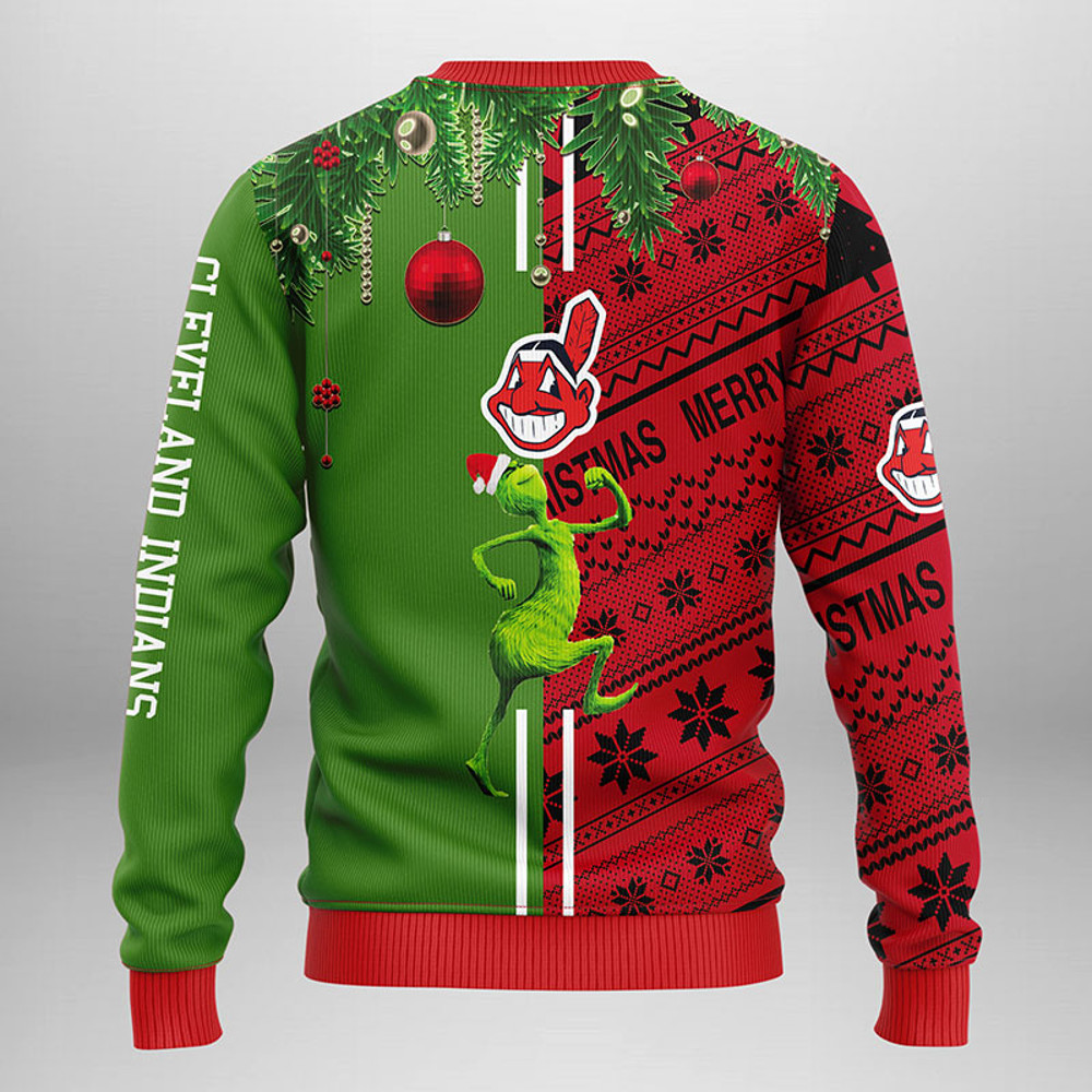 MLB Cleveland Indians Grinch & Scooby-doo Ugly Hoodie 3D Zip Hoodie 3D Ugly Christmas Sweater 3D Fleece Hoodie