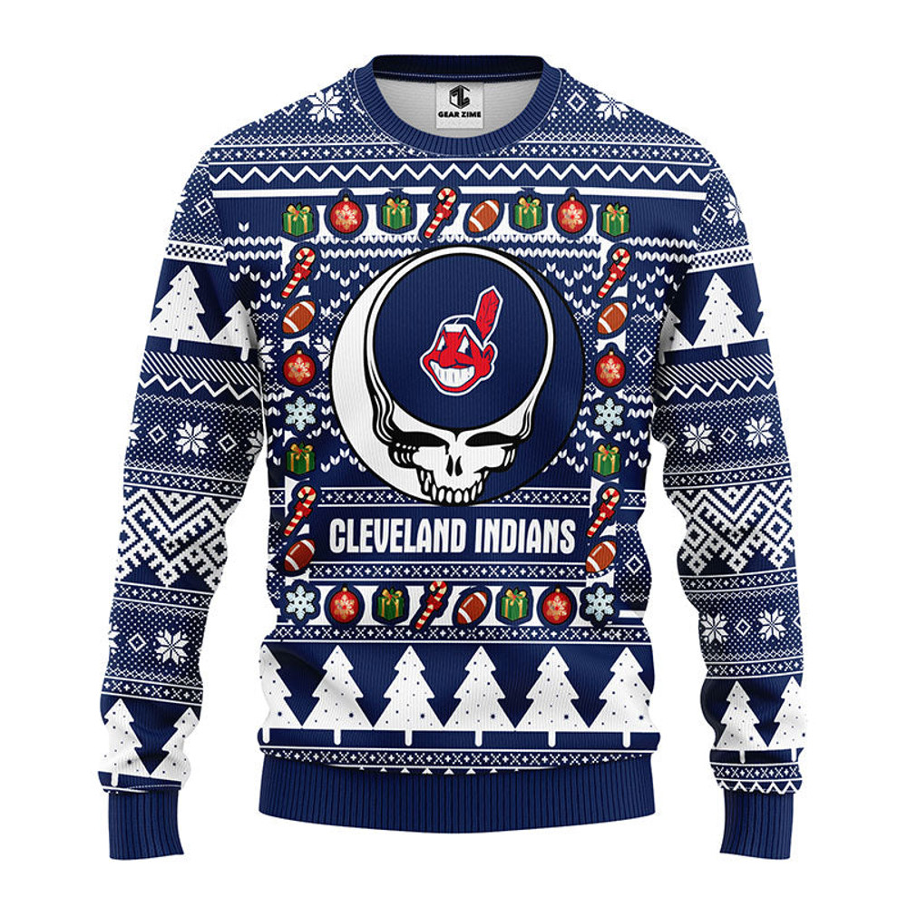 MLB Cleveland Indians Grateful Dead Ugly Hoodie 3D Zip Hoodie 3D Ugly Christmas Sweater 3D Fleece Hoodie