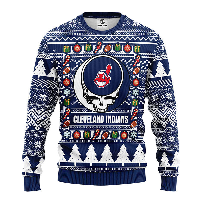 MLB Cleveland Indians Grateful Dead Ugly Hoodie 3D Zip Hoodie 3D Ugly Christmas Sweater 3D Fleece Hoodie