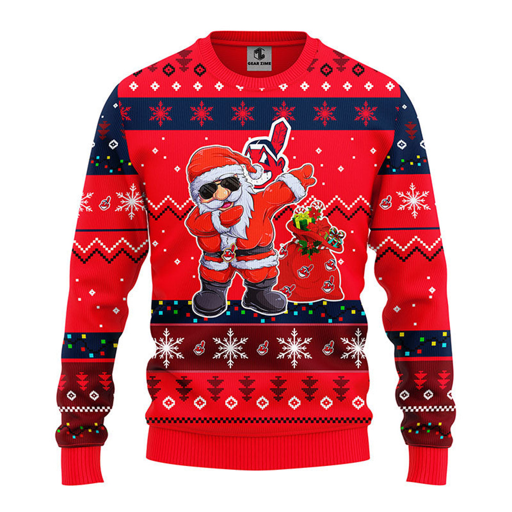 MLB Cleveland Indians Dabbing Santa Claus Ugly Hoodie 3D Zip Hoodie 3D Ugly Christmas Sweater 3D Fleece Hoodie