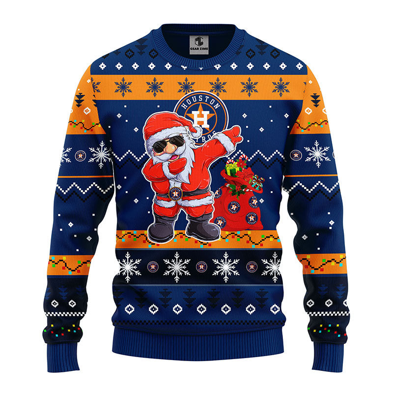 MLB Houston Astros Dabbing Santa Claus Ugly Hoodie 3D Zip Hoodie 3D Ugly Christmas Sweater 3D Fleece Hoodie