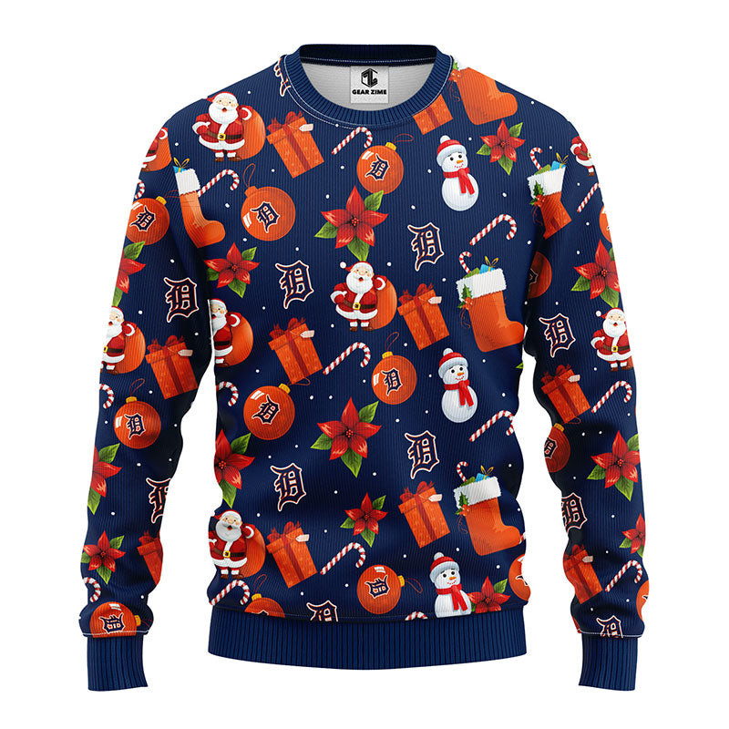 MLB Detroit Tigers Santa Claus Snowman Ugly Hoodie 3D Zip Hoodie 3D Ugly Christmas Sweater 3D Fleece Hoodie