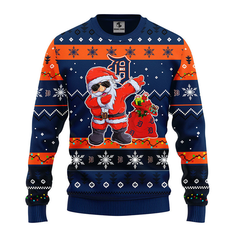 MLB Detroit Tigers Dabbing Santa Claus Ugly Hoodie 3D Zip Hoodie 3D Ugly Christmas Sweater 3D Fleece Hoodie