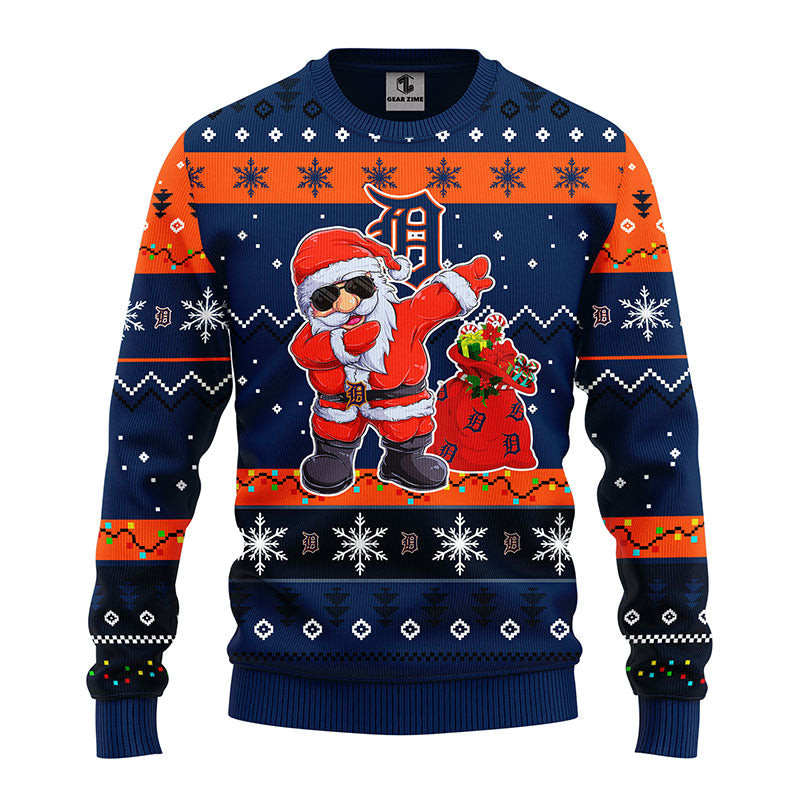 MLB Detroit Tigers Dabbing Santa Claus Ugly Hoodie 3D Zip Hoodie 3D Ugly Christmas Sweater 3D Fleece Hoodie