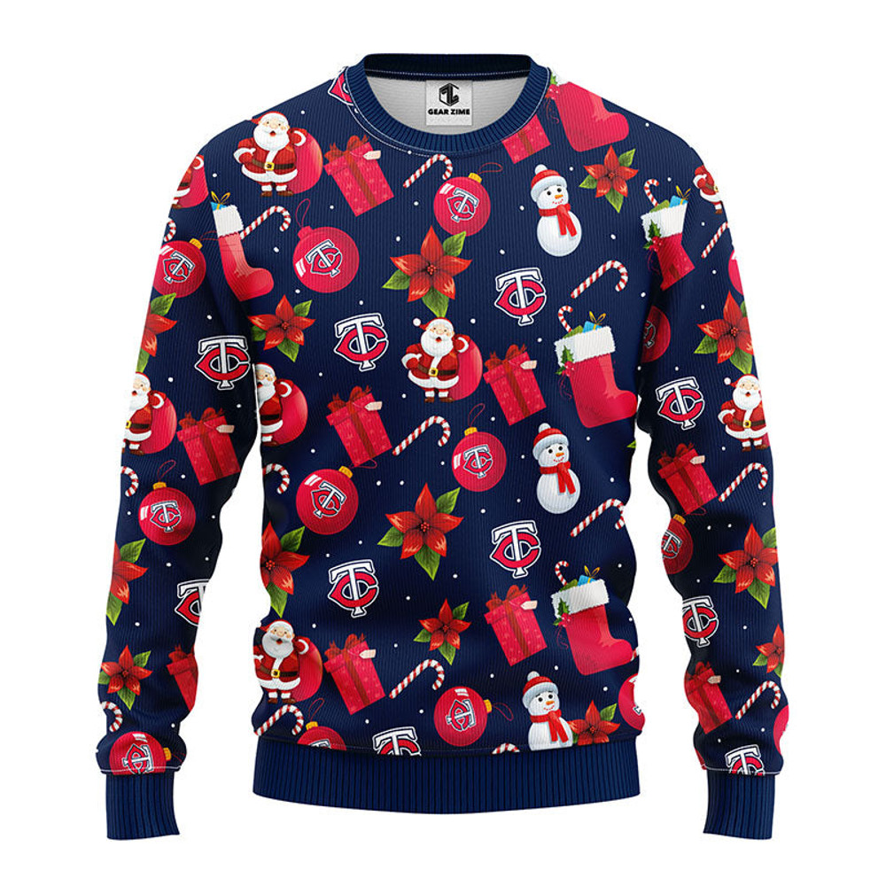 MLB Minnesota Twins Santa Claus Snowman Ugly Hoodie 3D Zip Hoodie 3D Ugly Christmas Sweater 3D Fleece Hoodie