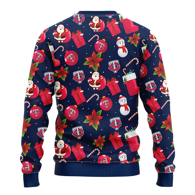 MLB Minnesota Twins Santa Claus Snowman Ugly Hoodie 3D Zip Hoodie 3D Ugly Christmas Sweater 3D Fleece Hoodie