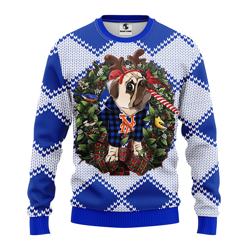MLB New York Mets Pub Dog Ugly Hoodie 3D Zip Hoodie 3D Ugly Christmas Sweater 3D Fleece Hoodie