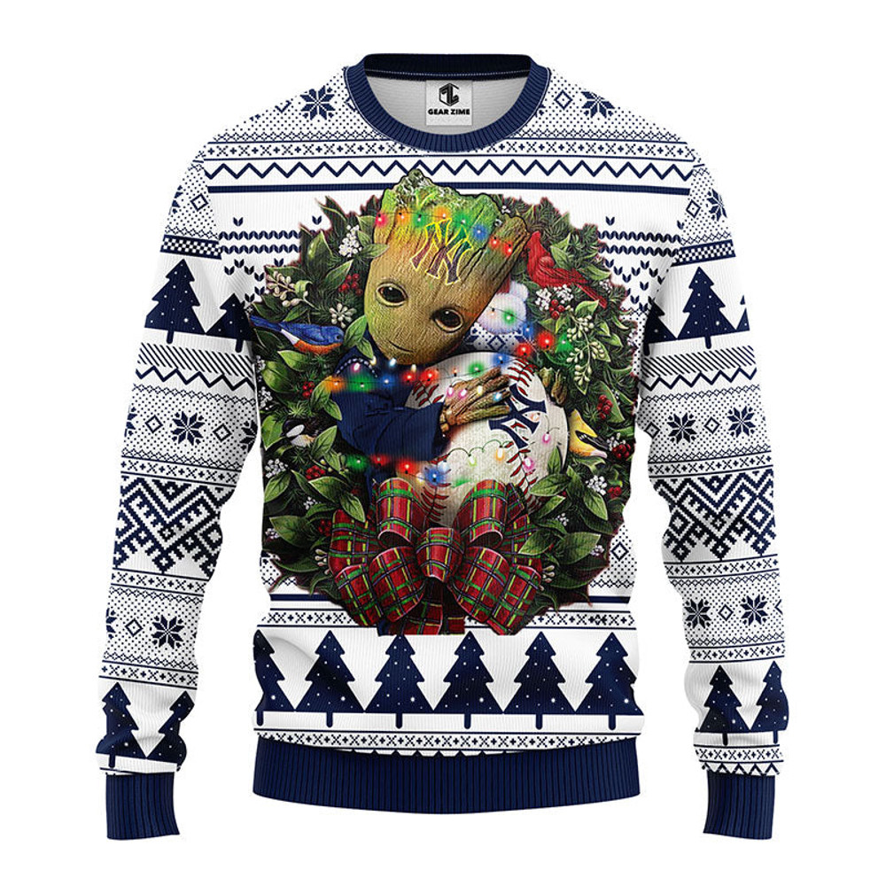 MLB New York Yankees Groot Hug Ugly Hoodie 3D Zip Hoodie 3D Ugly Christmas Sweater 3D Fleece Hoodie