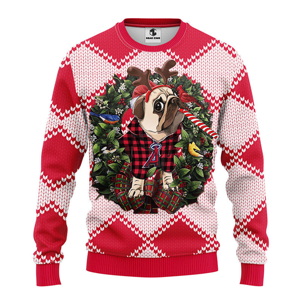 MLB Los Angeles Angels Pub Dog Ugly Hoodie 3D Zip Hoodie 3D Ugly Christmas Sweater 3D Fleece Hoodie