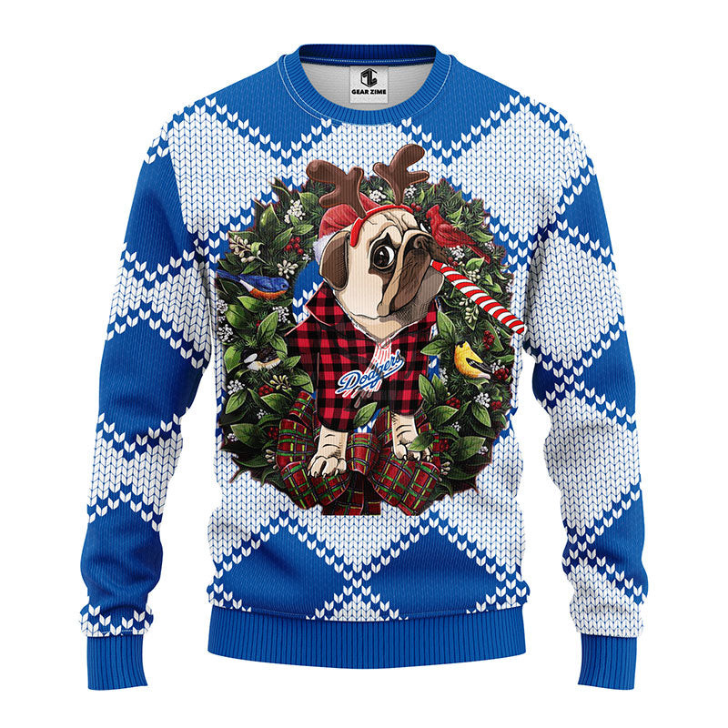 MLB Los Angeles Dodgers Pub Dog Ugly Hoodie 3D Zip Hoodie 3D Ugly Christmas Sweater 3D Fleece Hoodie