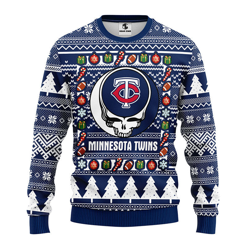 MLB Minnesota Twins Grateful Dead Ugly Hoodie 3D Zip Hoodie 3D Ugly Christmas Sweater 3D Fleece Hoodie