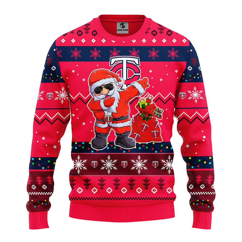 MLB Minnesota Twins Dabbing Santa Claus Ugly Hoodie 3D Zip Hoodie 3D Ugly Christmas Sweater 3D Fleece Hoodie