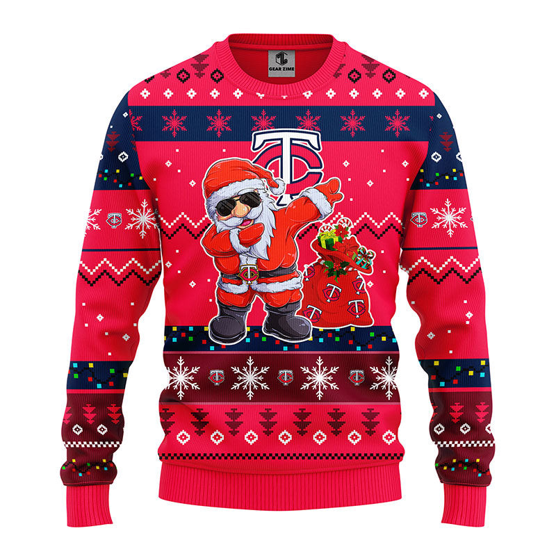 MLB Minnesota Twins Dabbing Santa Claus Ugly Hoodie 3D Zip Hoodie 3D Ugly Christmas Sweater 3D Fleece Hoodie