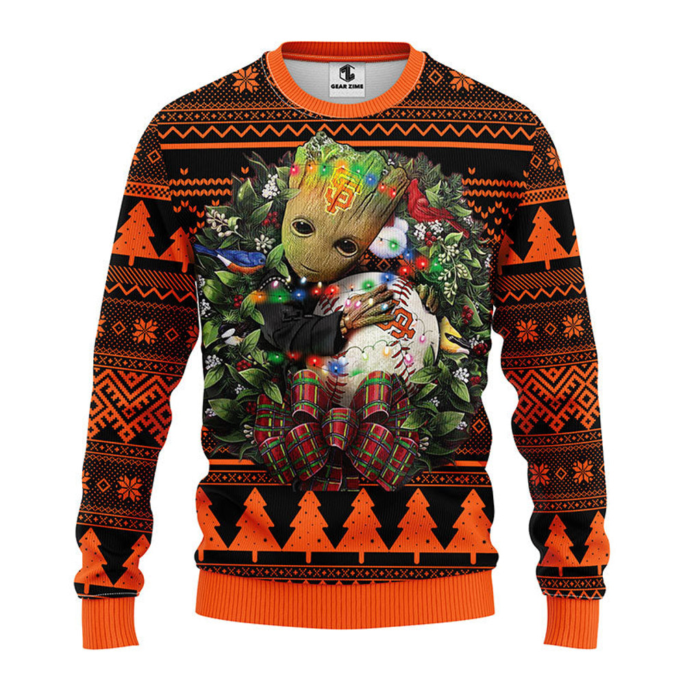 MLB San Francisco Giants Groot Hug Ugly Hoodie 3D Zip Hoodie 3D Ugly Christmas Sweater 3D Fleece Hoodie