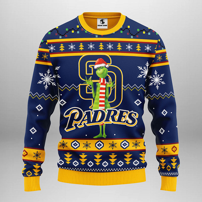 MLB San Diego Padres Funny Grinch Ugly Hoodie 3D Zip Hoodie 3D Ugly Christmas Sweater 3D Fleece Hoodie