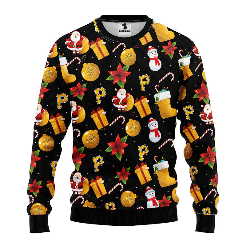 MLB Pittsburgh Pirates Santa Claus Snowman Ugly Hoodie 3D Zip Hoodie 3D Ugly Christmas Sweater 3D Fleece Hoodie