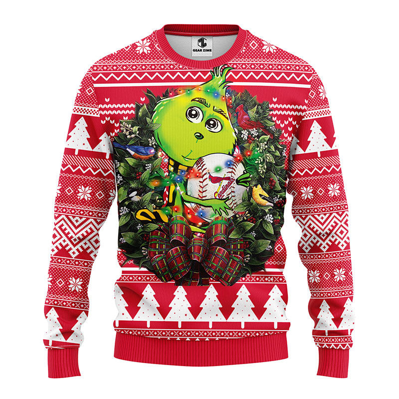 MLB St. Louis Cardinals Grinch Hug Ugly Hoodie 3D Zip Hoodie 3D Ugly Christmas Sweater 3D Fleece Hoodie